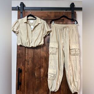 Cinq a Sept Allinae Button Up Crop Top and Pants
